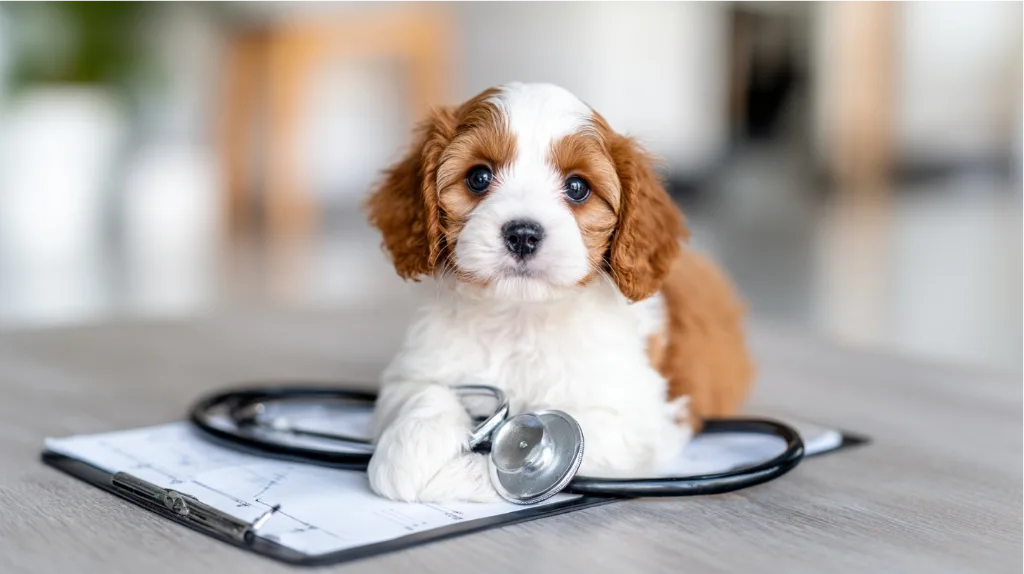 Cute Cavapoo puppy with a stethoscope